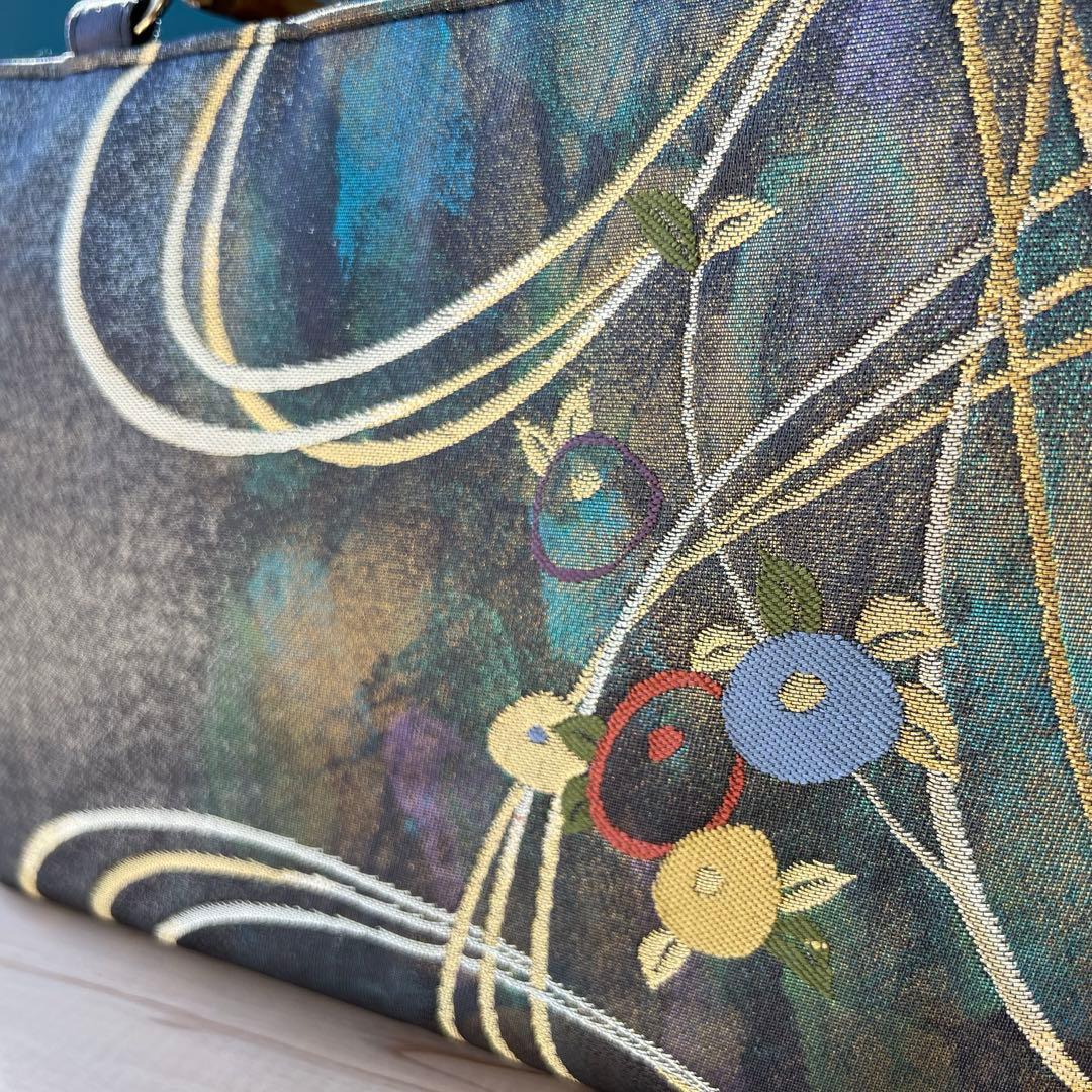 【光を抱く夜】帯リメイク ショルダー対応 バンブー トートバッグ 洋装にも◎