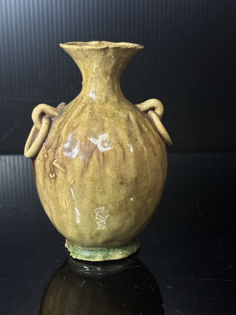 超絶技巧 宮島 一角 造 楼閣山水図 耳付 花瓶 共箱付 茶道具