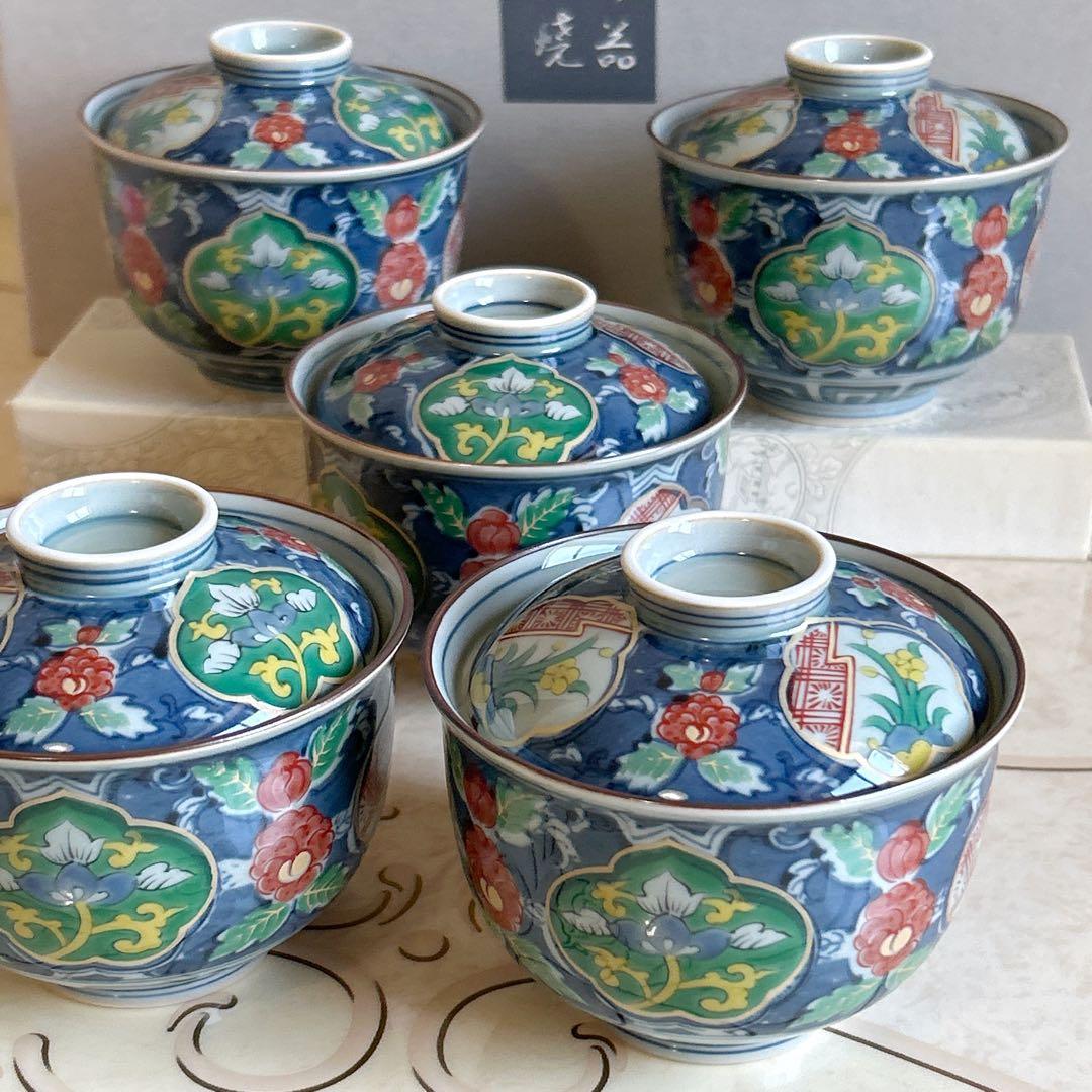 有田焼　祥楽窯　蓋付き碗揃　5客セット　茶碗蒸し器　小丼　金彩古伊万里　和食器