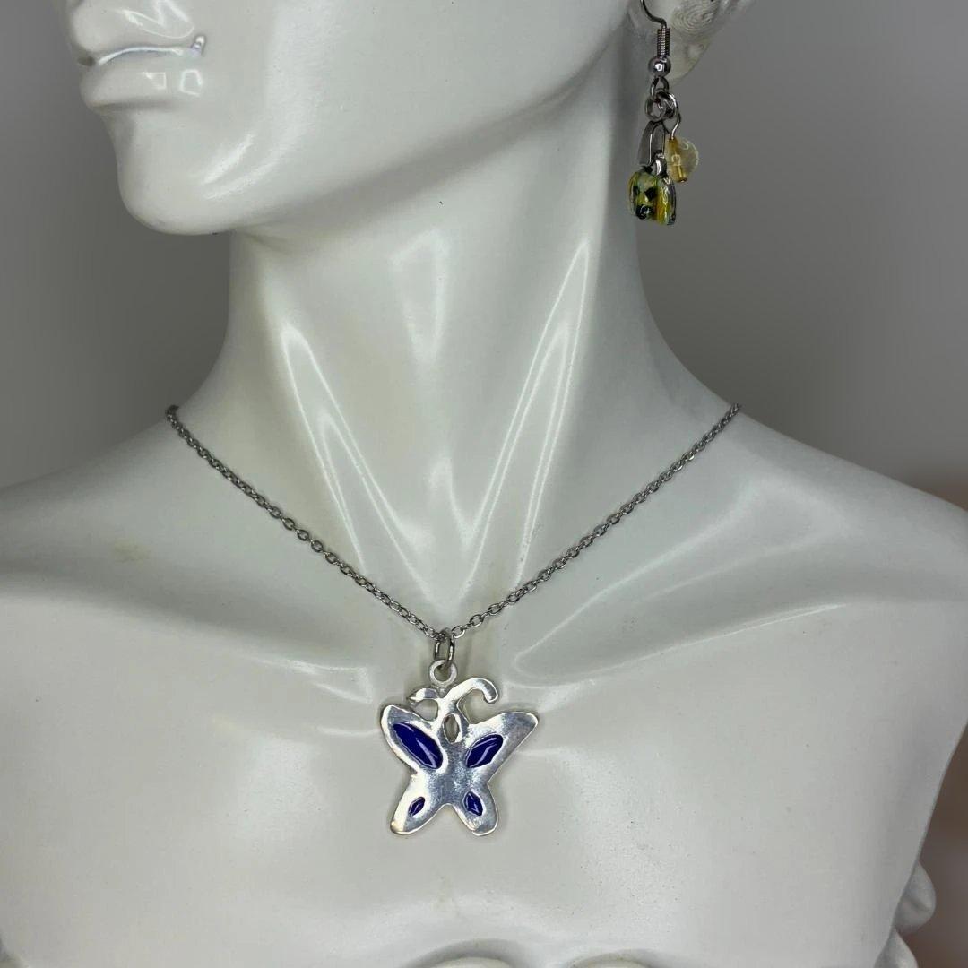 透胎七宝の蝶ネックレス｜ブルー × シルバー｜変化と成長のお守り