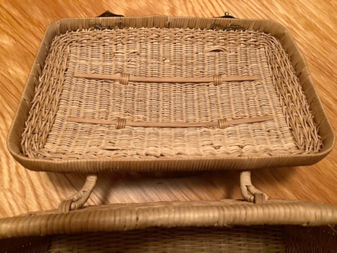 アンティークラタンバスケット　カゴバッグ　古道具