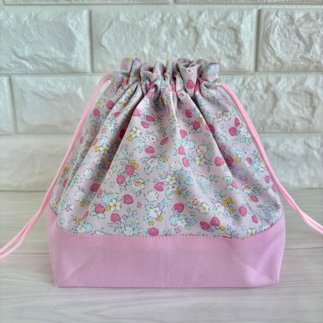 25×35ランチョンマット&お弁当袋&コップ袋 ピンク　イチゴ　フラワー