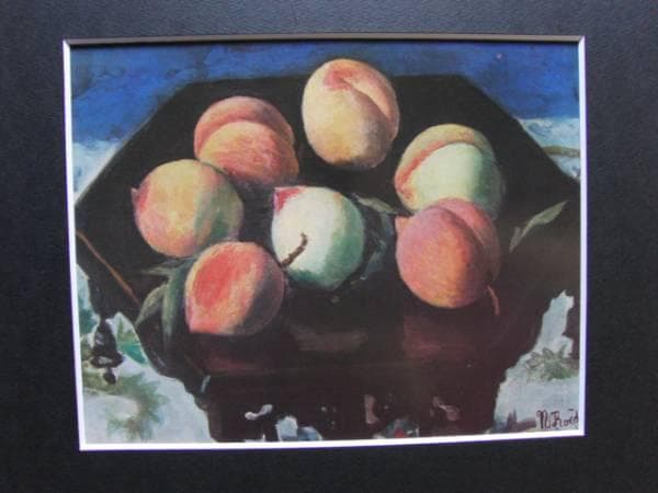 小出 楢重、桃、希少画集画、新品額装付