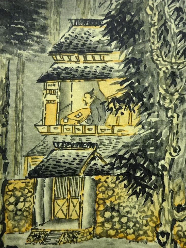 掛軸 森契雪『寒林幽居』山水図 絹本 肉筆 共箱付 掛け軸 w12167