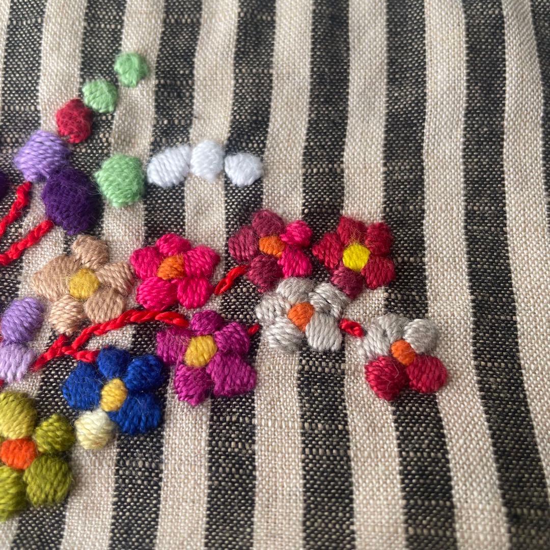 【 La Renaissance 】会津ストライプ 咲き誇る小花 祈り刺繍マット