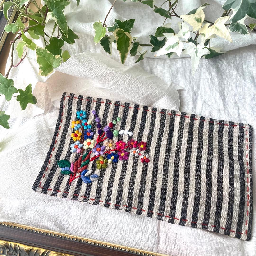 【 La Renaissance 】会津ストライプ 咲き誇る小花 祈り刺繍マット