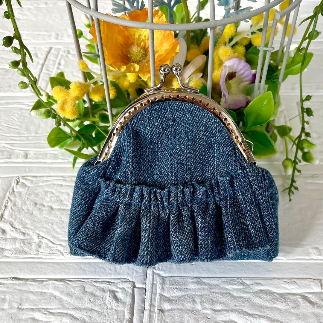 デニムリメイク チューリップバッグ フリルたっぷり ハンドメイド オーダー