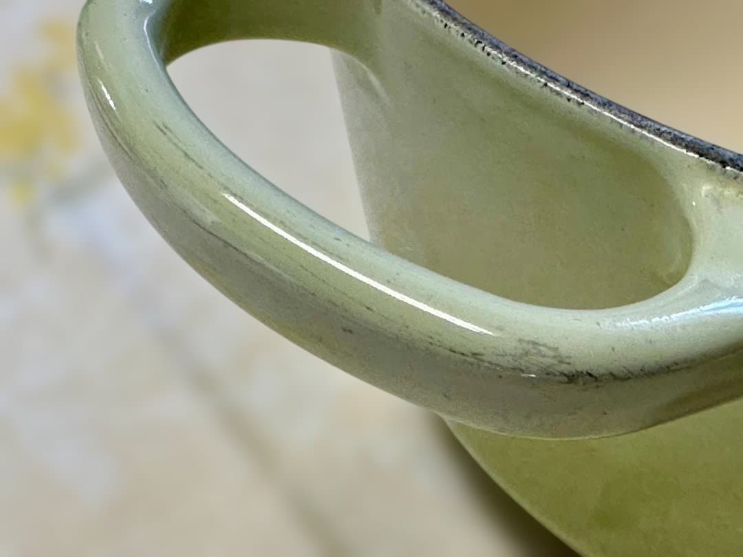 ル・クルーゼ18㎝　ホーロー鋳物　両手鍋（持ち手金属仕様/淡いグリーン）