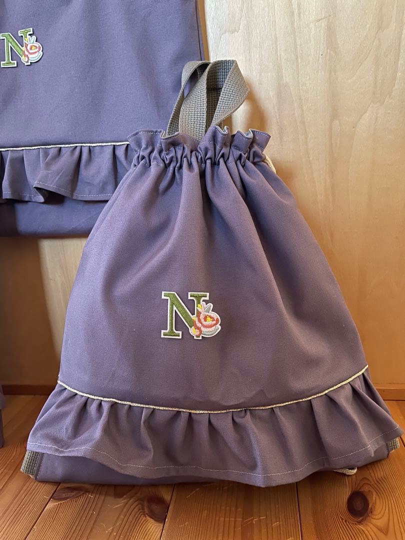 スモーキーパープル無地のフリル付き　入園入学セット　女の子　サイズオーダー可能