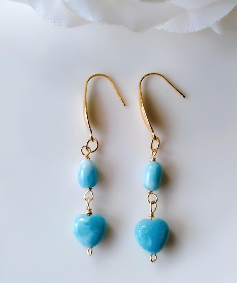 Kgf14 5A 宝石質 天然石 ドミニカ共和国産 ラリマー ピアス