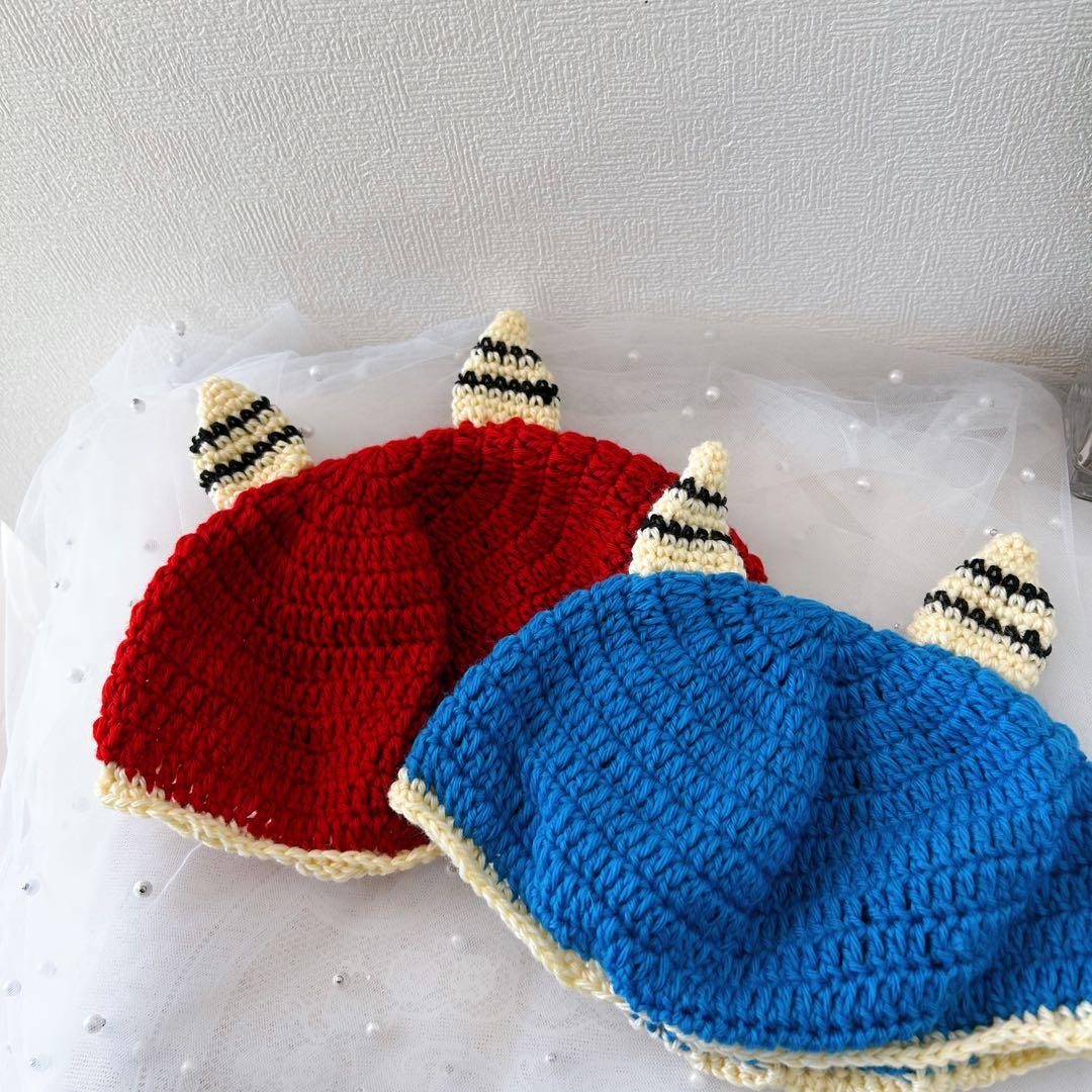 【早割価格】鬼ちゃん帽子新生児サイズ 赤ちゃんに優しいベビー毛糸使用 手洗い○