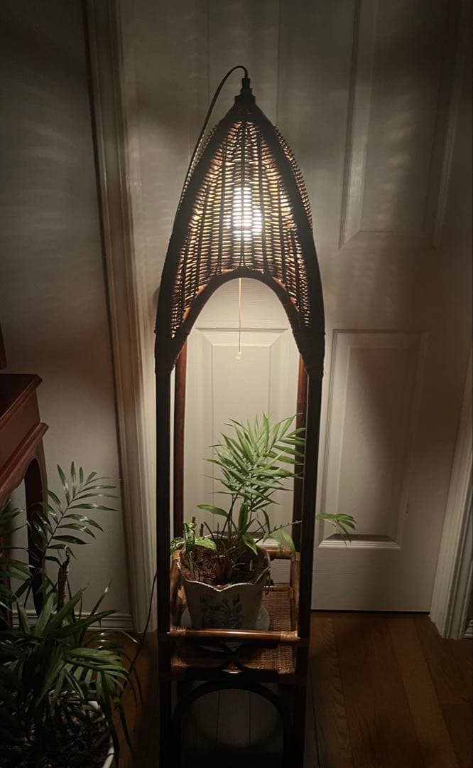 ラタン 昭和レトロ 花台 ライト 籐
