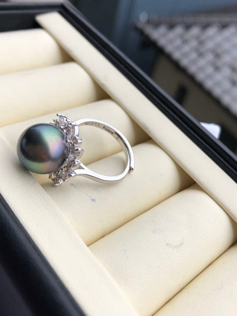 訳あり品　大粒黒蝶真珠リング　ハンドメイド