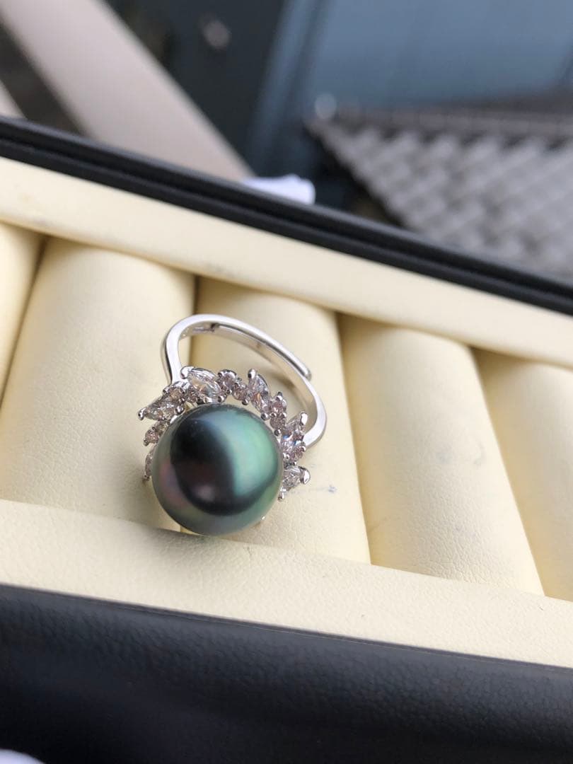 訳あり品　大粒黒蝶真珠リング　ハンドメイド