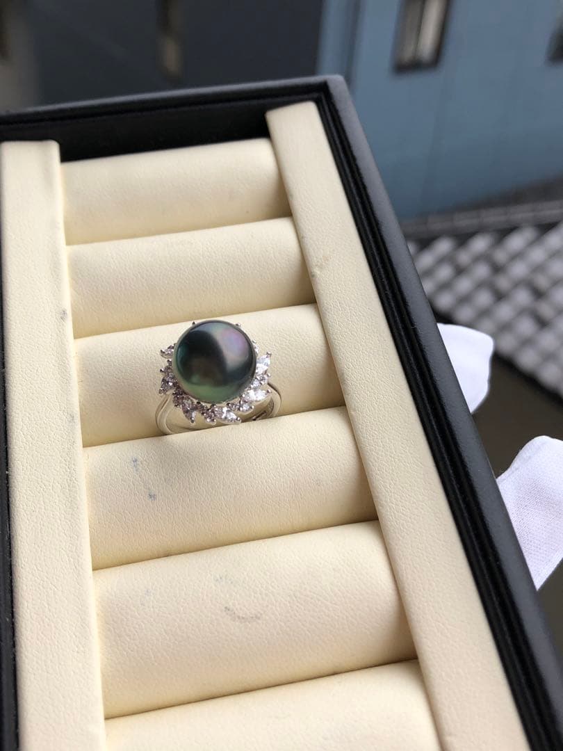 訳あり品　大粒黒蝶真珠リング　ハンドメイド