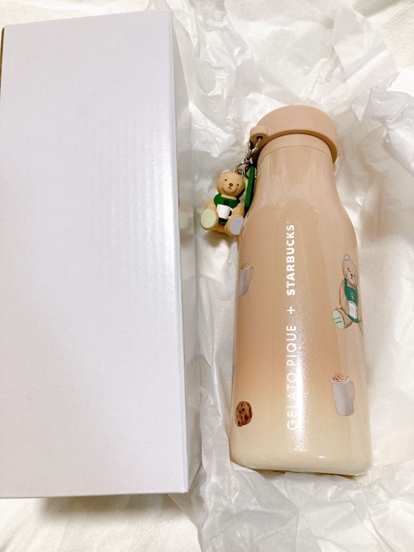 スタバ ジェラピケ コラボ　リッドカバーベアチャーム ステンレスボトル モカ