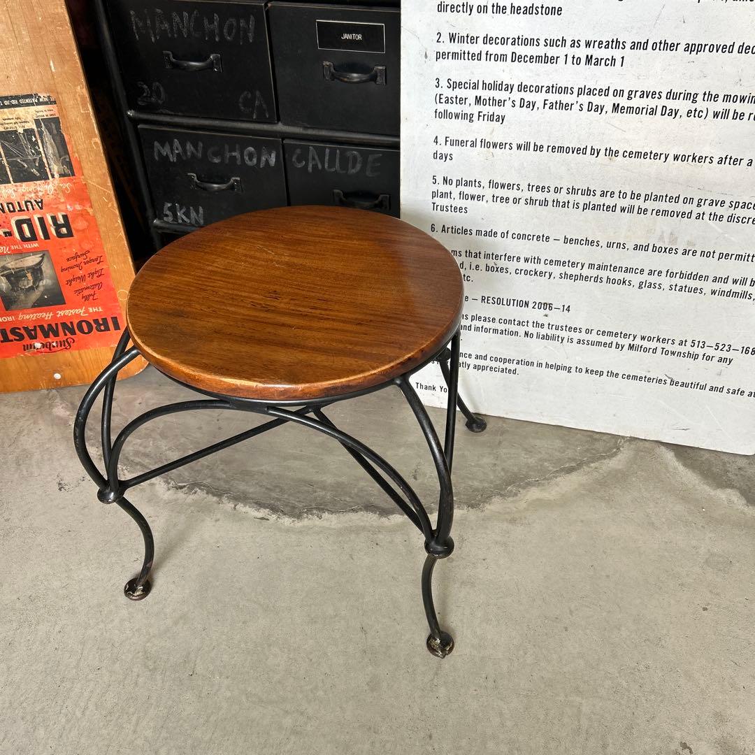 ヴィンテージ インダストリアル アイアン ウッド スツール チェアー 椅子 A