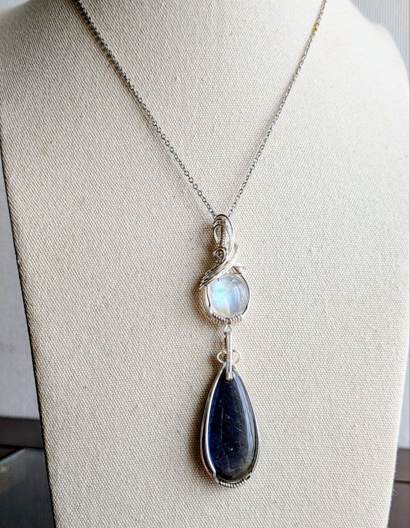 【お取り置き】SFレインボームーンストーン&ラブラドライト❅ワイヤーアートPT