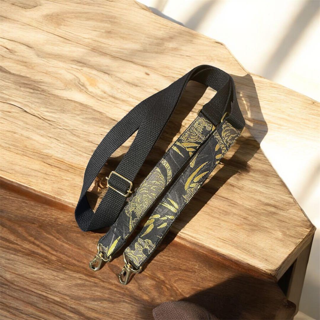 あおりトートバッグ　金襴　笹に虎　ポケット充実　2WAY 底鋲付き　6号帆布使用