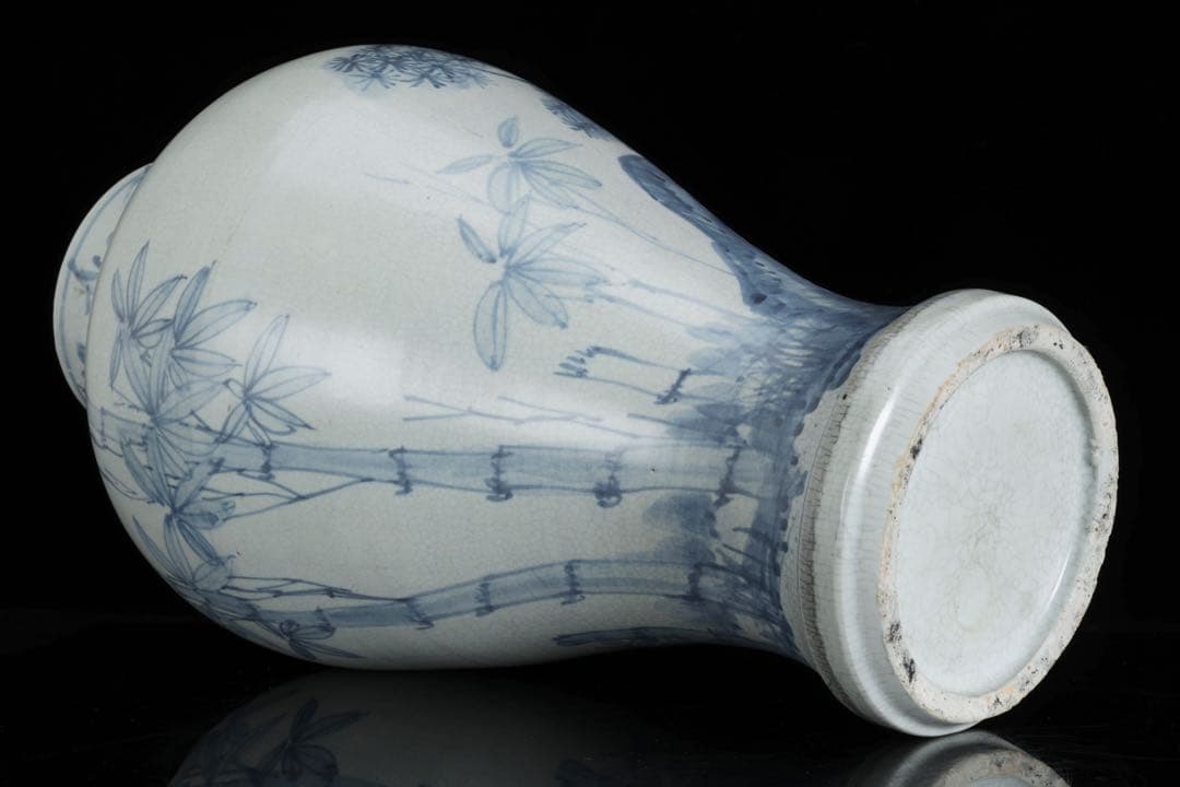 李朝 染付白磁 松竹文大花瓶 45cm 朝鮮古陶磁 古美術 壺 大型花瓶 骨董品