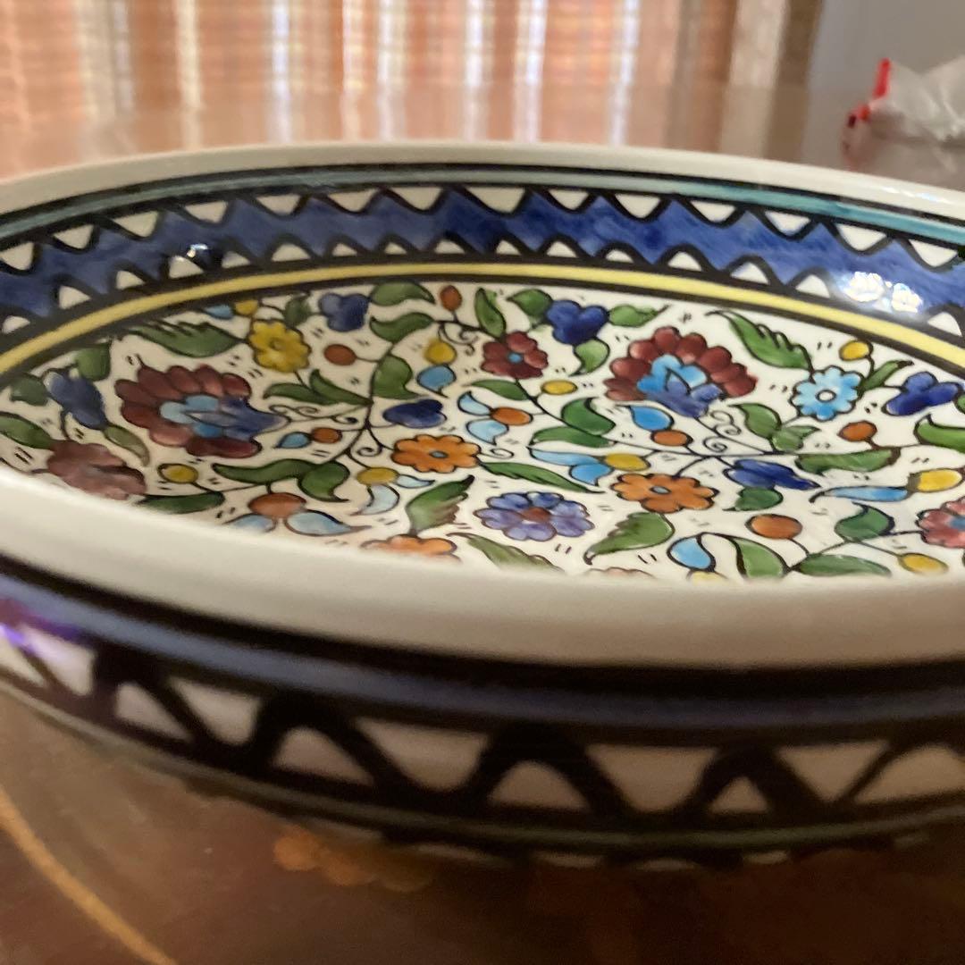 エルサレム 手描き花柄大皿