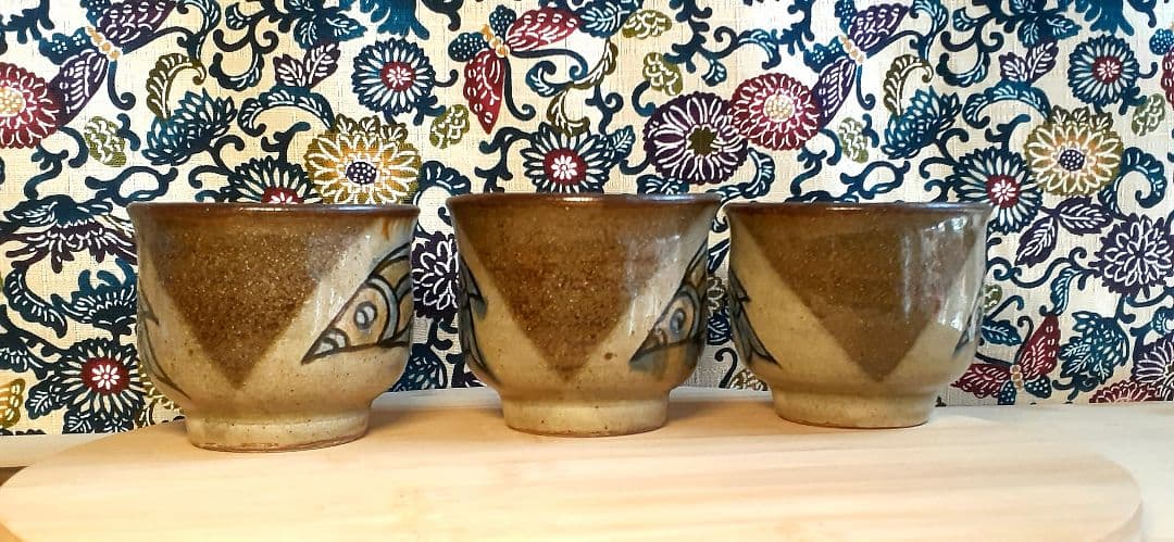 金城敏男 魚紋  湯呑茶碗 3客 金城一門 やちむん壺屋焼