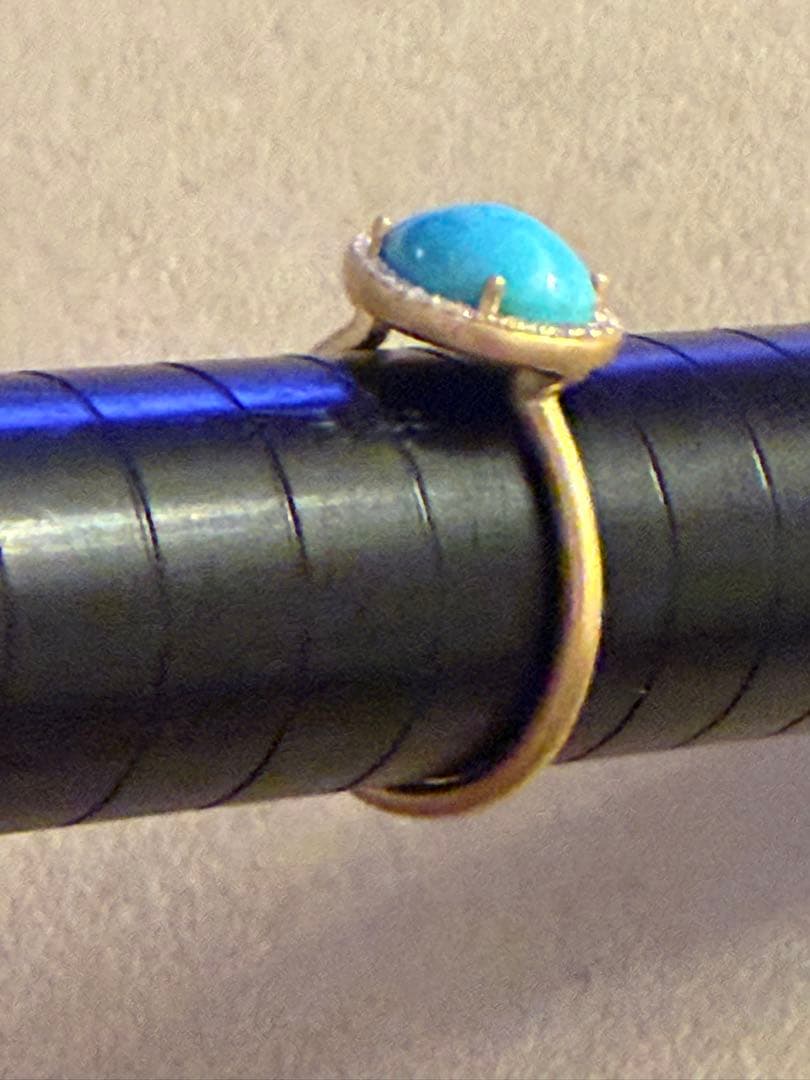 k18 ターコイズ　ダイヤモンド取り巻きリング