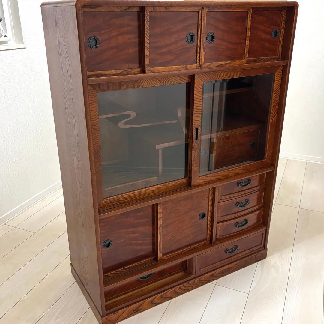 【希少】欅無垢 水屋箪笥 食器棚 和箪笥 古家具 古民家 昭和レトロ 店舗什器
