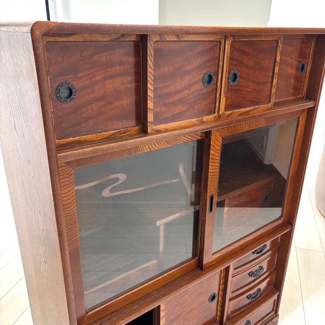 【希少】欅無垢 水屋箪笥 食器棚 和箪笥 古家具 古民家 昭和レトロ 店舗什器