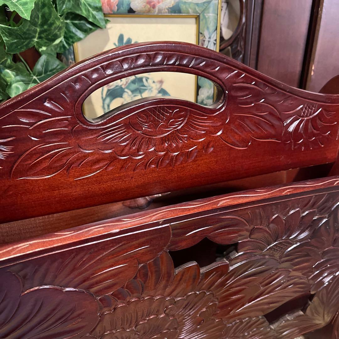 Sale 伝統工芸　日光彫り　咲き誇る花のマガジンラック