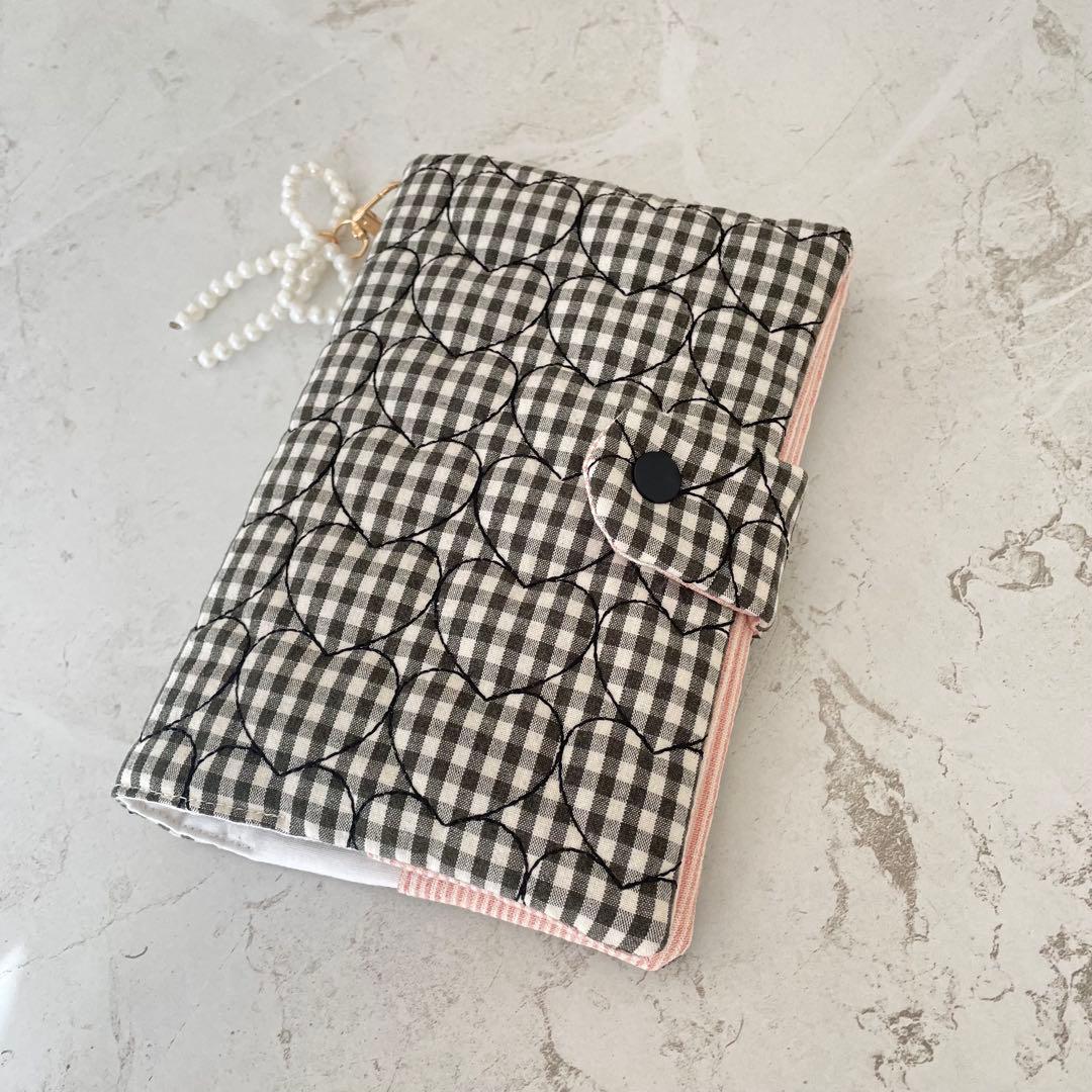 A6バインダー&バインダーカバーセット　韓国　ハートギンガムチェック　ブラック