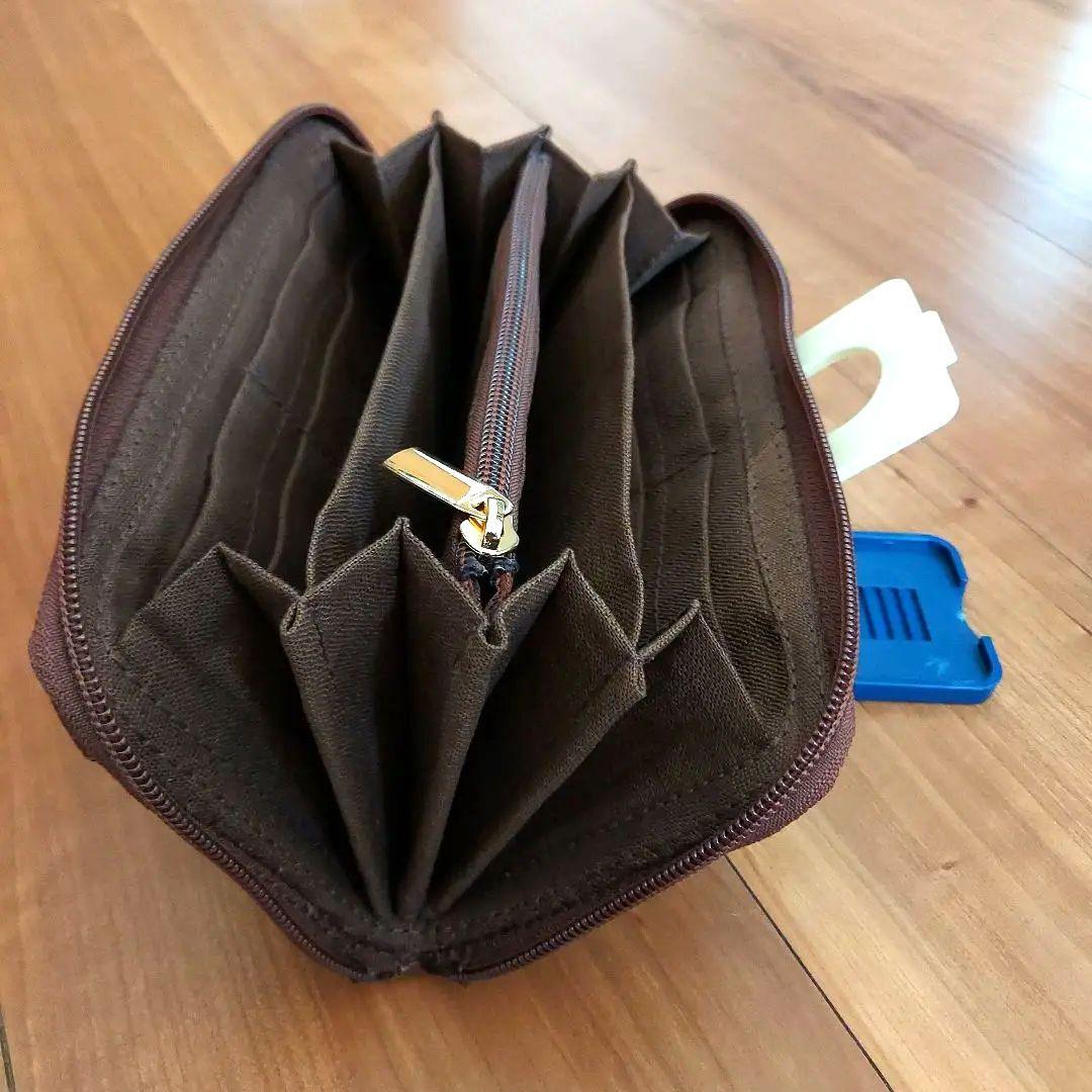 柿渋染め酒袋と組み紐の長財布(ファスナータイプ)