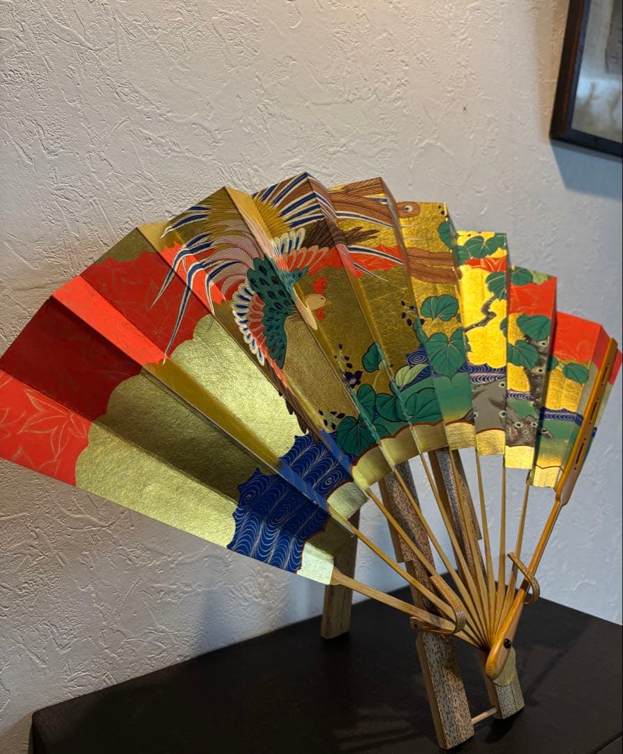 十松屋福井扇舗　神扇　「商山四皓桐鳳凰図」 観世流扇　桐箱付き