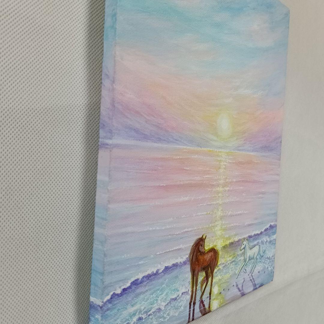 No.560 F3　浜辺の馬　アクリル画　原画　干支　午年　開運絵画
