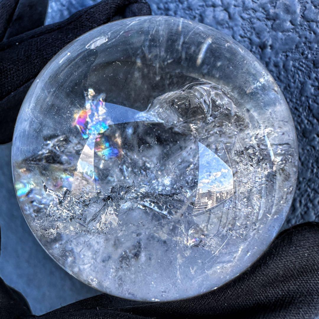 ヒマラヤ水晶☆ガーデンクォーツ共生 丸玉レインボー☆天然石☆パワー浄化A1310