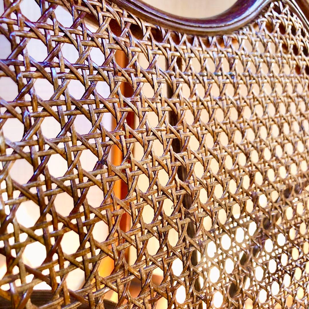 回転椅子ラタンチェア 籐 アジアンヴィンテージ アンティーク木製ブラウン 麻