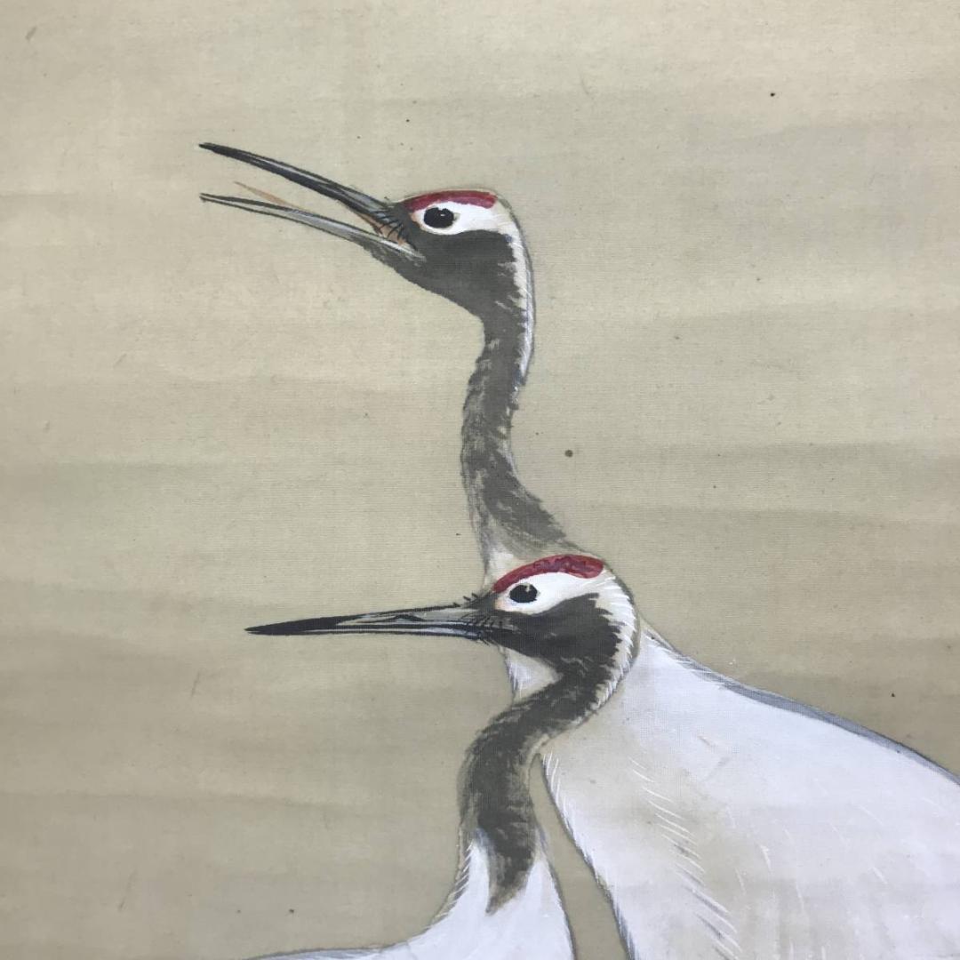 【真作】広瀬東畝/双鶏図/鶴図/松鶴図/掛軸/名家伝来/AC-323