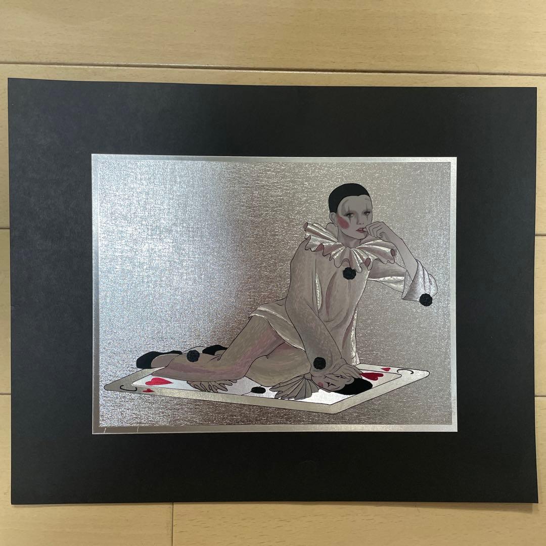 藤田ミラノ ヴィンテージ ピエロ 箔押しアート絵画　サーカス