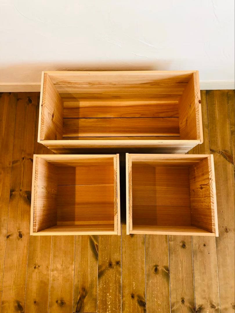 新品 「 蓋付 りんご箱 1箱」「蓋付 角箱 2箱 」/ 収納 木箱 木製 箱