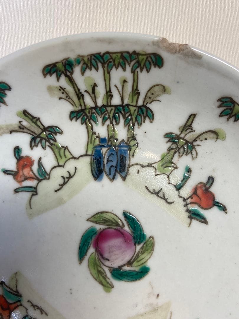 中国　清朝期　粉彩小皿2点　花卉　送料込み1010