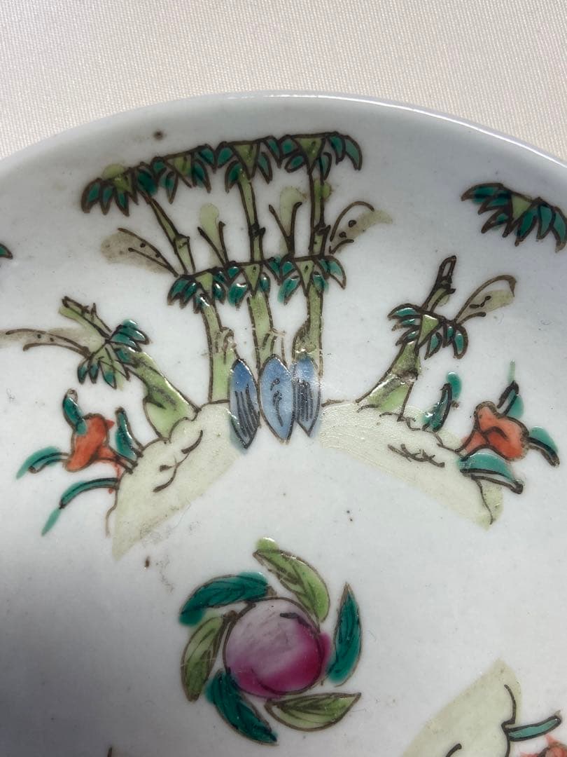 中国　清朝期　粉彩小皿2点　花卉　送料込み1010