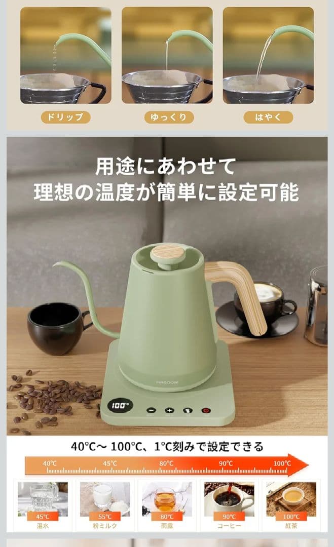 電気ケトル 未開封 1.0L 温度調節 限定グリーン