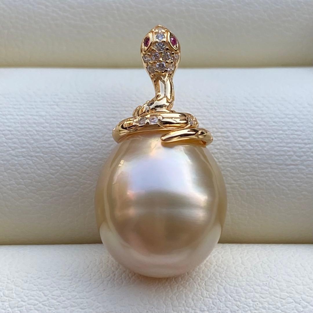 本真珠　南洋白蝶真珠ネックレストップ　14.5*12.6mmゴールドPT966