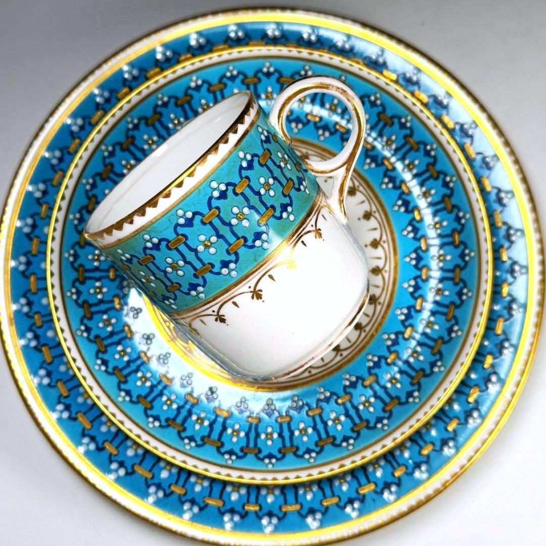 19世紀■光に満ちるターコイズと贅沢な金彩 コープランド ジュエル装飾 トリオ