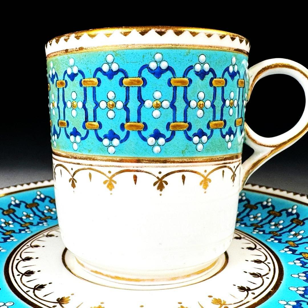 19世紀■光に満ちるターコイズと贅沢な金彩 コープランド ジュエル装飾 トリオ