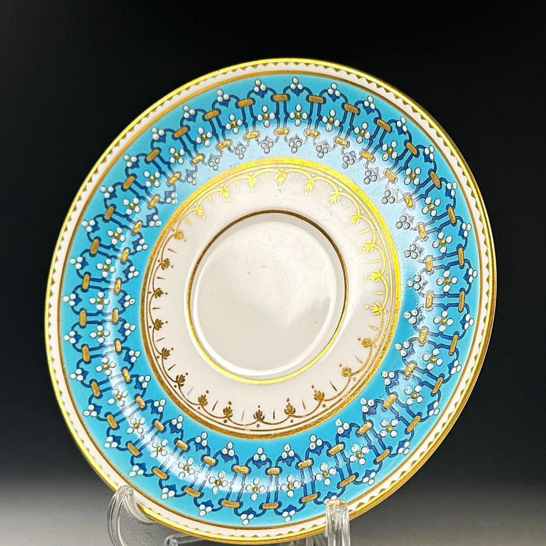 19世紀■光に満ちるターコイズと贅沢な金彩 コープランド ジュエル装飾 トリオ