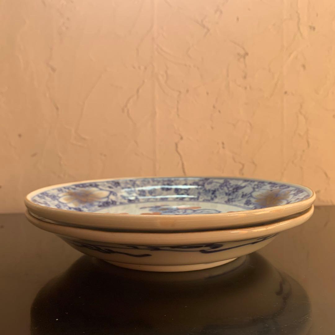 大聖寺伊万里　菊花微塵唐草文　中皿　金襴手　角福　18cm　2客セット　美品