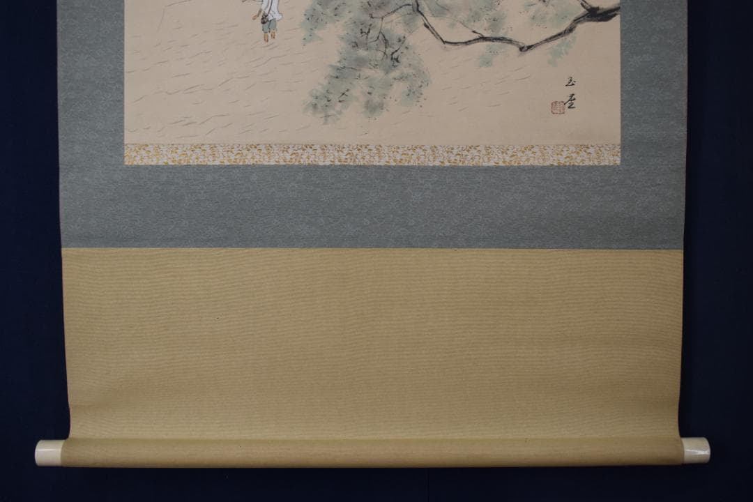 複製/川合玉堂/清流釣人図/横物/工芸品/掛軸☆宝船☆Z-362