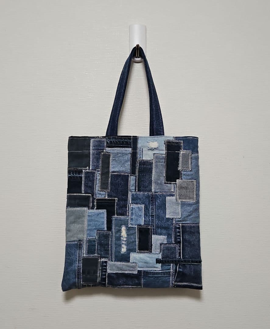 デニムリメイク パッチワーク ヴィンテージ風バッグ　刺し子