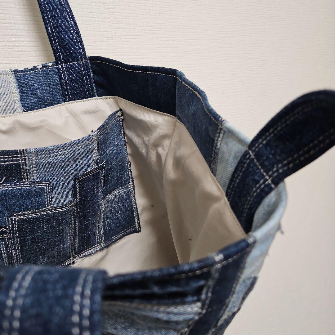 デニムリメイク パッチワーク ヴィンテージ風バッグ　刺し子